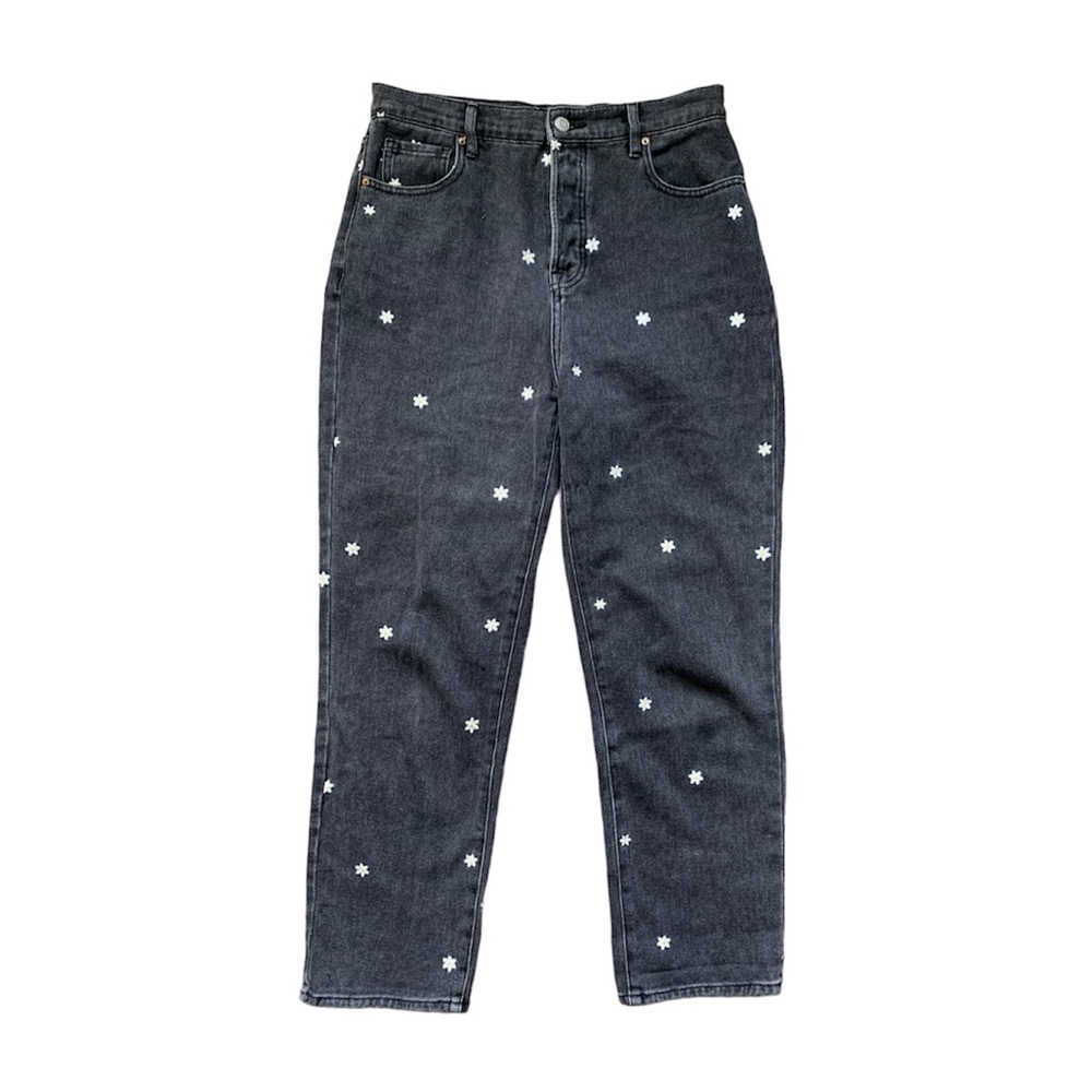 PacSun Black Straight Leg Jeans with White Floral Pattern